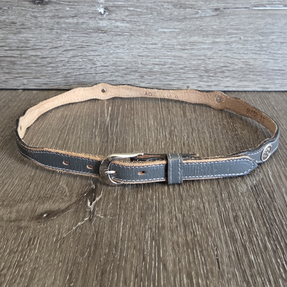 Hand Made Skinny Gray Leather Concho Belt, Circle Y, Made in USA,  size 28